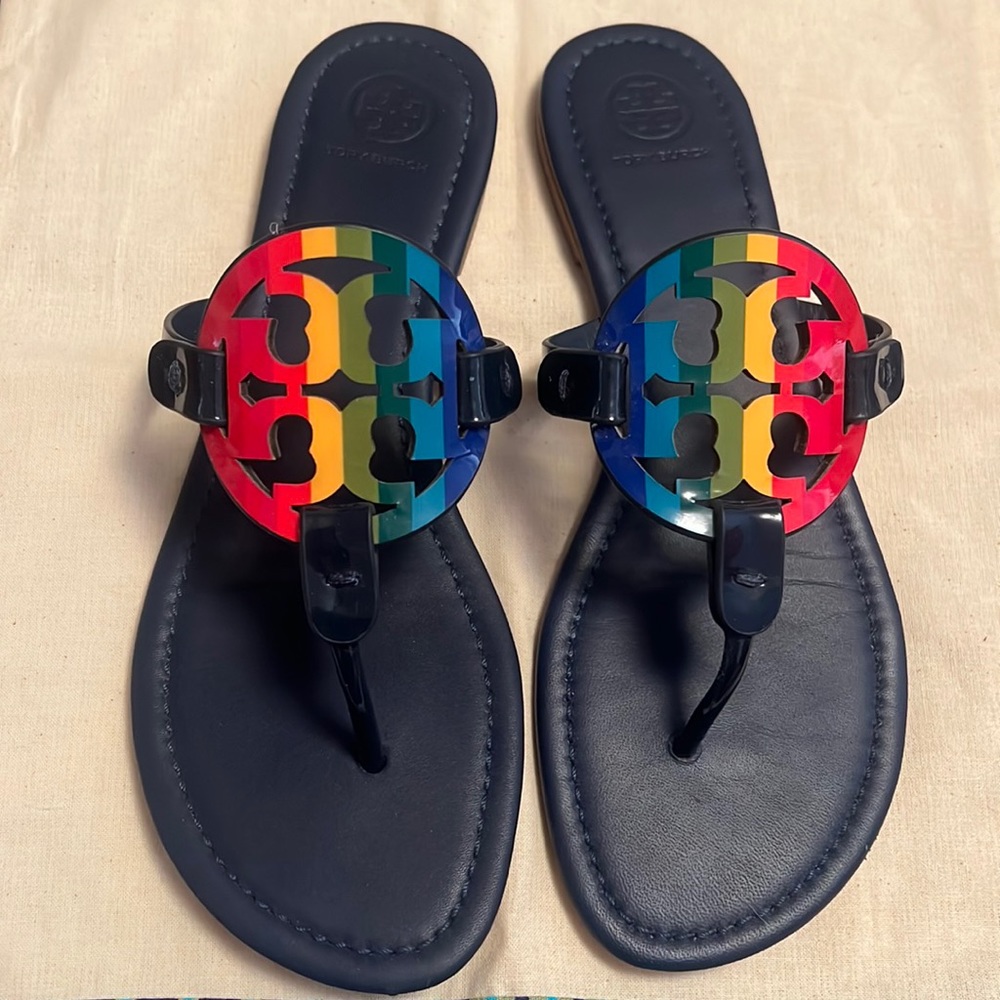 Royal Navy and Bright Rainbow Tory Burch Miller Sandals